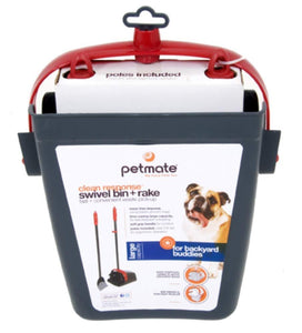 Petmate Clean Response Swivel Bin & Rake Durable Plastic Pooper Scooper Gray/Red