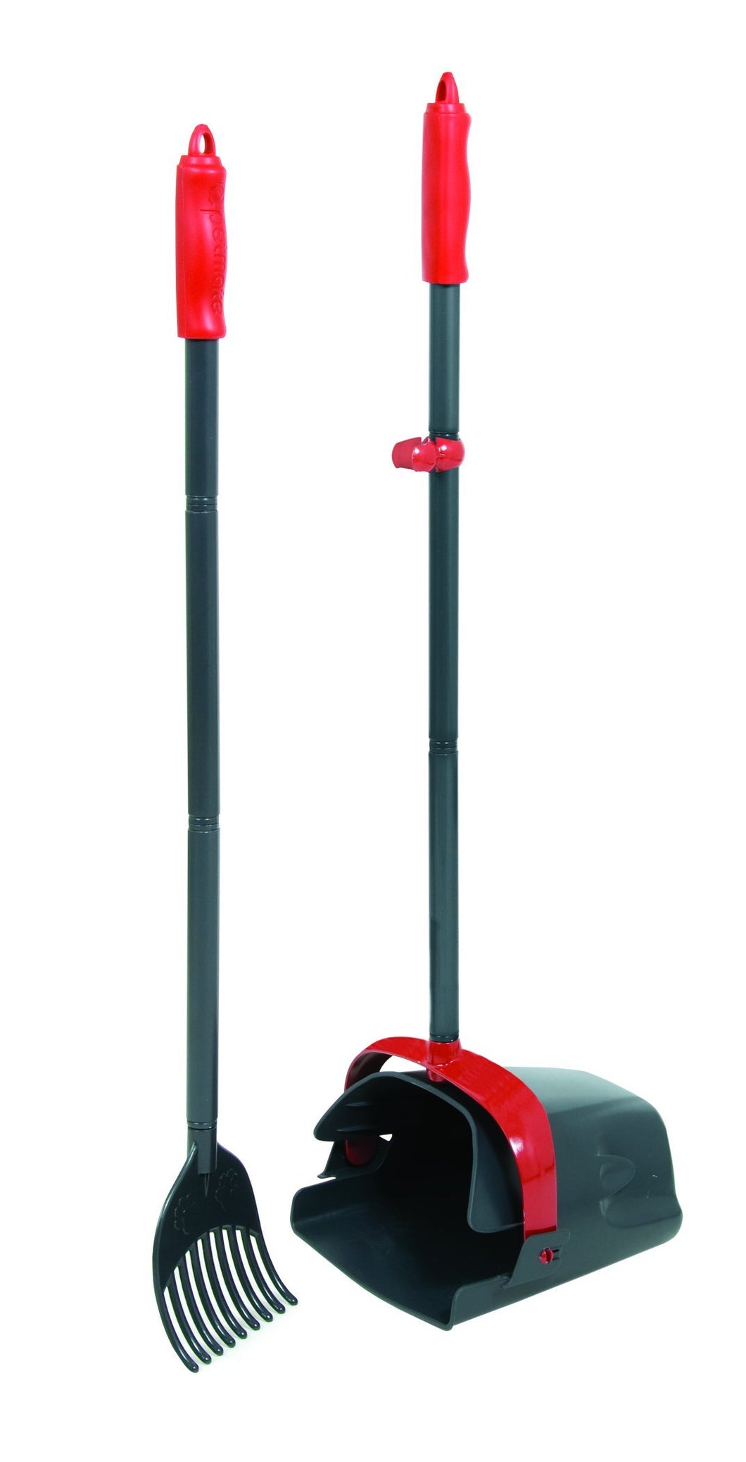 Petmate Clean Response Swivel Bin & Rake Durable Plastic Pooper Scooper Gray/Red